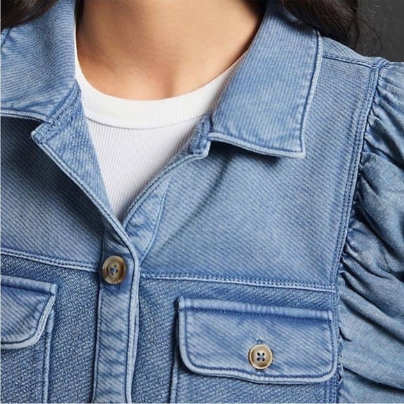 BOGO! Anthropologie Pilcro Chambray Denim Sweatshirt Buttondown Jacket XXS - Picture 12 of 12